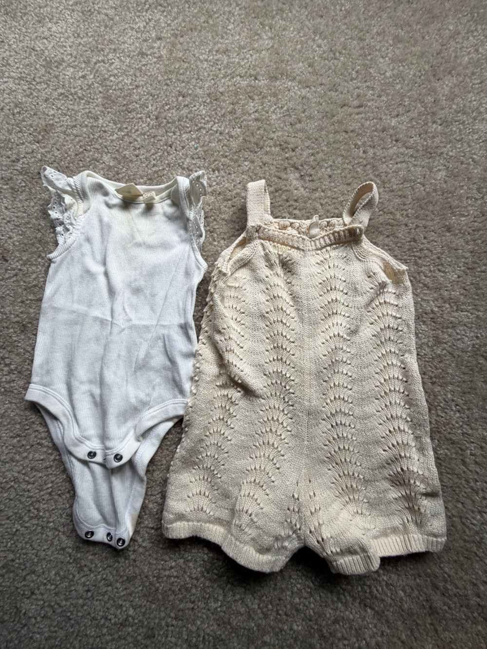 GAP Cream Knit Tank Romper and White Ribbed Onesie Set
